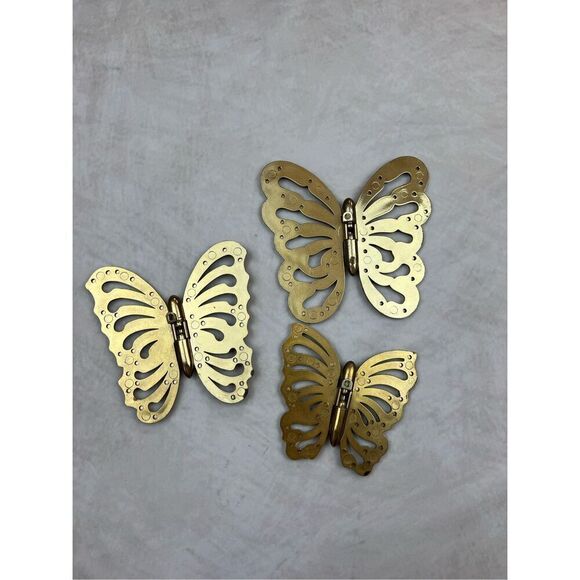 1970s Mod Vintage Gold Plastic Hinged Butterflies Wall Decor - Picture 7 of 7